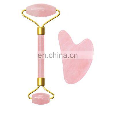 100% Natural Jade Stone Rose Quartz Face Roller Kit For Women Gua Sha Set