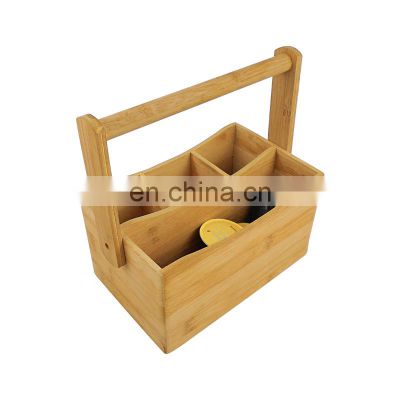 Bamboo Kitchen Cabinet & Fridge Drawer Organizer Tray with Handle  Storage Bin for Cutlery Serving