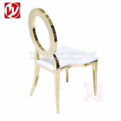 Cheap Hot Sale Wedding Rental Banquet Chair Gold Stainless Steel White Leather Restaurant Dining Chair photo-2