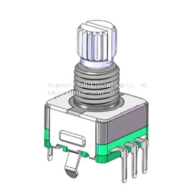 EC11 rotary encoder switch knob with push switch, incremental type, pulse output potentiometer, 15 pulses and 30 positions, metal embossed shaft