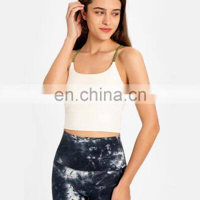 New Hot Sale Top Quality Breathable Back Cross Sports In Built Bra Top Workout Fitness Gym Wear Ladies Sexy Straps Yoga Crop Top