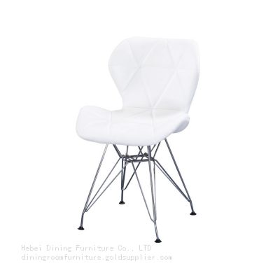 White Leather Dining Chair with Metal Crossed Legs DC-U06M