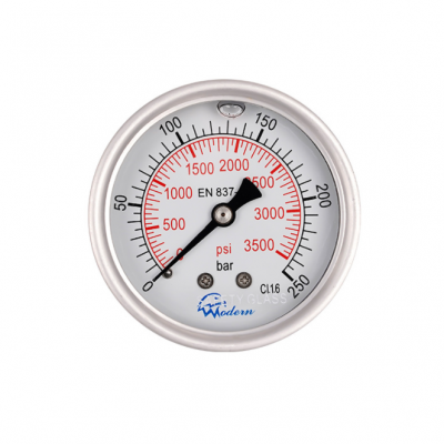 stainless steel vacuum pressure gauge with a range of 0-250 bar or 0-3500 PSI, or a stainless steel pressure gauge for measuring water pressure.