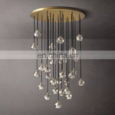 Boule De Cristal Clear Glass Round Cluster Crystal Ball Modern Chandelier Luxury Stair Luxury Hanging Gold Ceiling Light