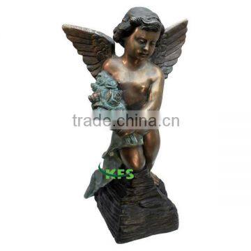 Bronze angel with flower statue