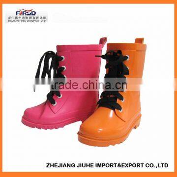 2014 hot kids' cute rubber rain boots with solid color