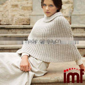 Cow Neck Crochet Poncho Top Cashmere Knitwear