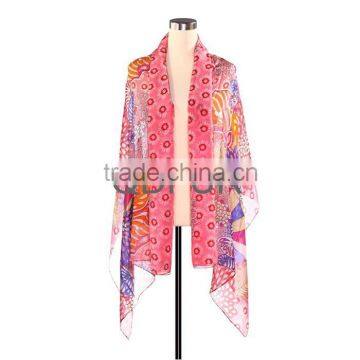 QD80497 Lady 100% Chiffon Silk Printed Long Scarves