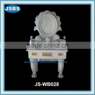 hand carved white marble wash basin with mirror