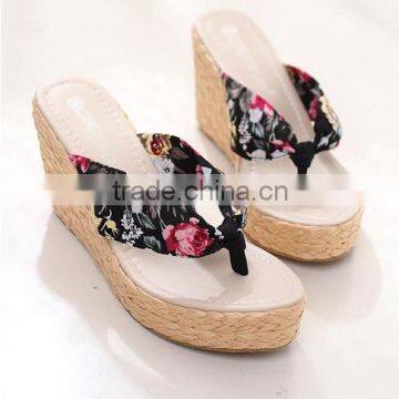 Fabric Upper Flip Flop Sandals Bedroom Slipper With High Heels