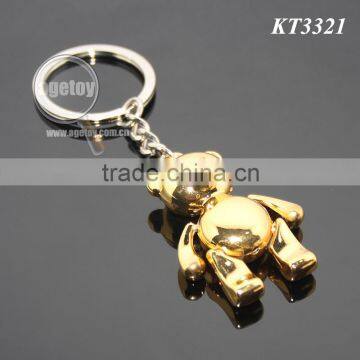 Movable 3D Mini Three-dimensional Cute Bear Shaped Keychain Bear Metal Gold