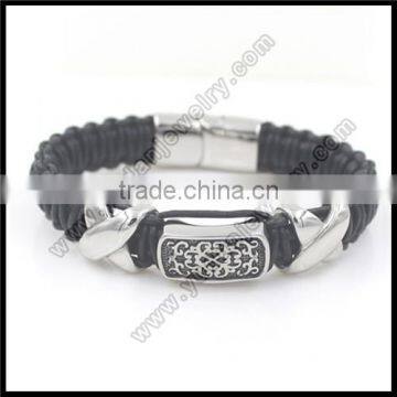 stainless steel braided leather bracelet for men