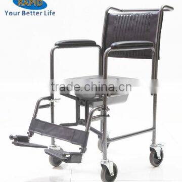 Steel Hospital folding commode chair with wheels