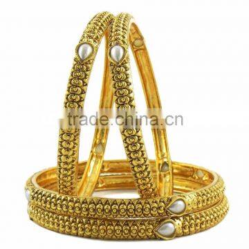 Indian Bollywood Traditional Party Wear Gold Plated Polki 4pcs Bangles Set photo-2