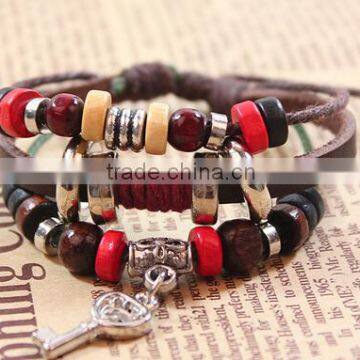 >>best Selling Multi Layered Key Charms Bracelet, Braided Leather Bracelet / photo-2