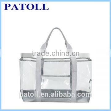 2015 New Clear Shoulder Zipper Tote Bag Transparent PVC Shopping Bag