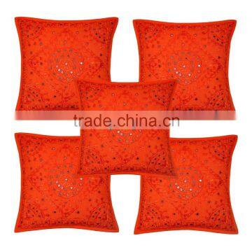 Handmade Indian Designer Home Decorative Cotton Embroidered Mirror Work Cushion Covers