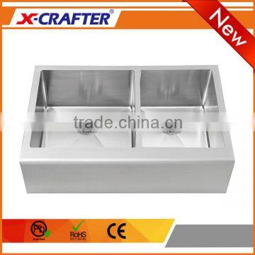 Brushed treatment with faucet customized hole small corner rectangular double bowl kitchen apron sink