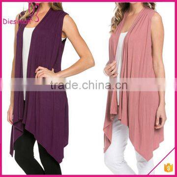 Solid Color Asymmetric Hem Open Front Sleeveless Knited Cardigan Women