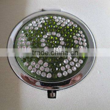 cosmetic compact mirror rhinestone with round shape for promotional gift