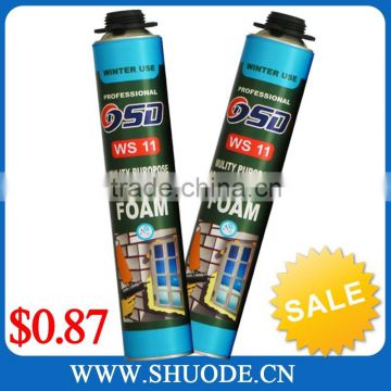 high density 750ml pu aerosol winter polyurethane spray foam adhesive de construction