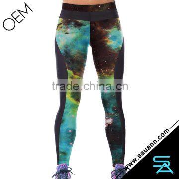 Universe Green Light Galaxy Space Color Block Gym Pant Leggings