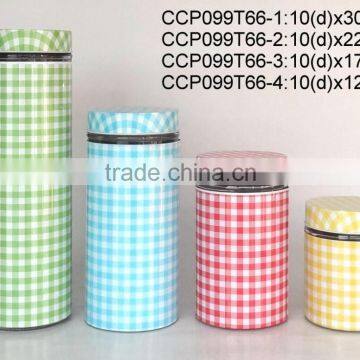 Round glass jar with printed metal casing (CCP099T66)