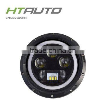 HTAUTO 7" 60W Round LED Headlight Angel Eyes Orange Led Drl Daytime Running Light Headlight for Jeep and Truck