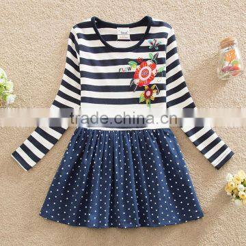 (LH5908) 4-8Y Neat new girl dresses striped children fancy dresses latest cotton frock designs kids embroidery dress wholesale