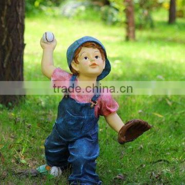 Fiberglass child cartoon statues of plying baseball