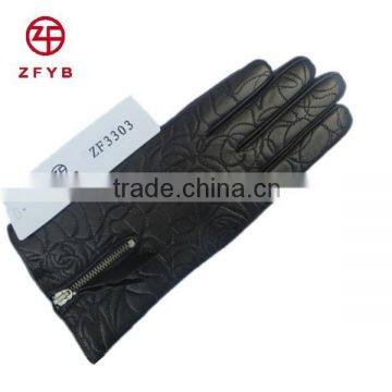 women fashion black zipper leather gloves