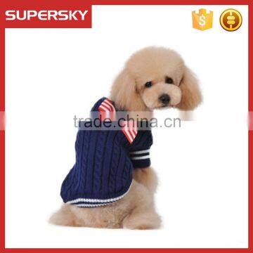 C591 Puppy Dog Navy Style Ribbed Knit Sweater Bowknot Knitwear Custom Knit Dog Sweater