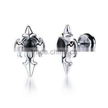 Personality Cross Design Man's Stud Earring Fashion Stainless Steel + Cubic Zirconia Men Jewelry