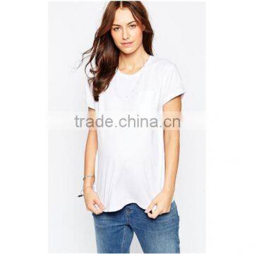 Maternity white short sleeve bottoming t shirt with patch pocket