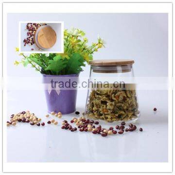 500ml Unique Shape Mouth Blown Clear Trapezoid Candy,food Glass Storage Jars With Bamboo Lid photo-5