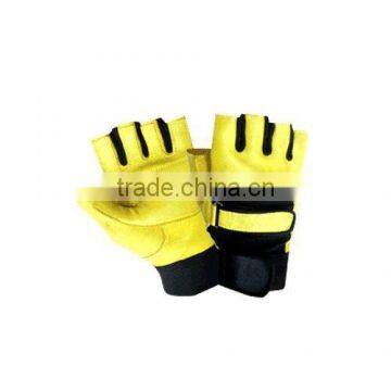 Real Leather Yellow Weight lifting and body building gloves