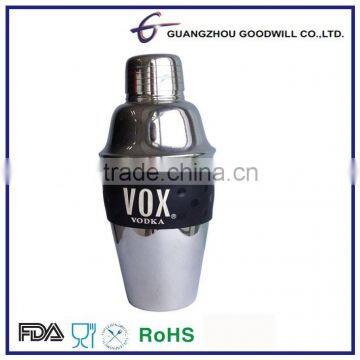 stainless steel food grade promotional bar wine 500ml cocktail shaker with rubber band