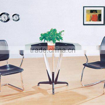 glass Small Round Office Meeting Table with Metal Legs in Office Furniture Simple Combination glass Meeting Table PT-M009
