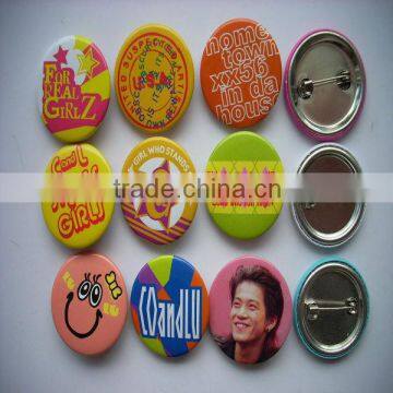 cheap price oem custom cartoon logo tinplate button badge, safely pin badge