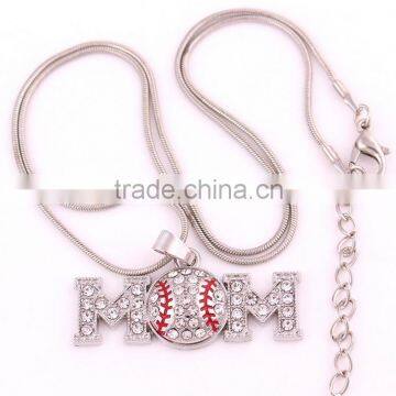 Wholesale Rhodium Plated MOM Baseball Crystal Sports Pendant Necklace photo-4