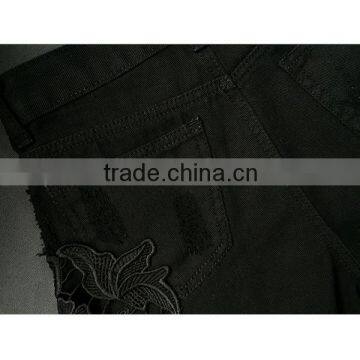 2016 Summer Fashion Women Lace Patchwork Ripped Denim Shorts Cotton Ladies New Style Tassel Fringed High Waist Short Pants