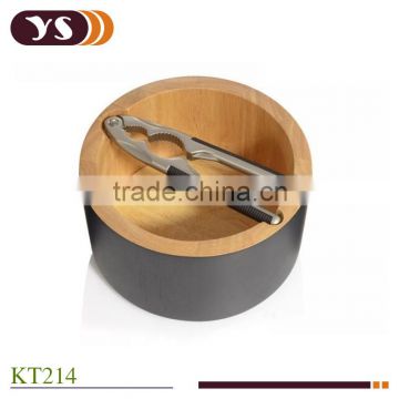 round walnut box and nut cracker set