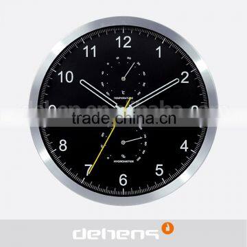 DEHENG high quality metal wall clock with temperature display