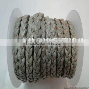 Braided Leather cords -5mm flat braided Grey White base