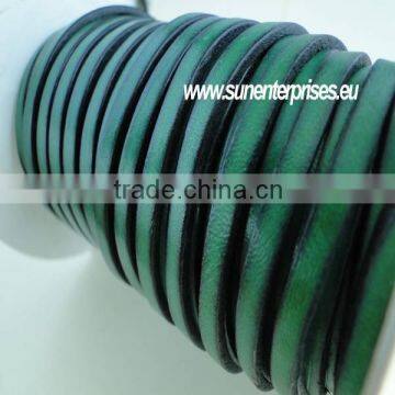 Flat Nappa Leather cords - Italian Leather - Forest Green- 14mm