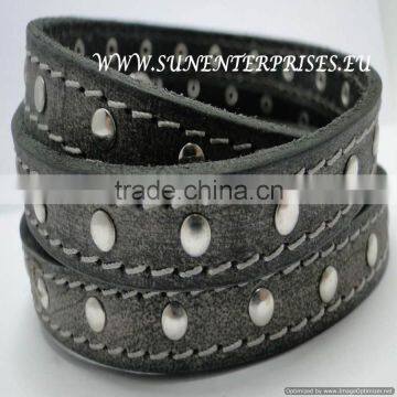 Flat leather with Studs -Full Vintage Grey With Studs and Stitches