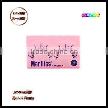 Makeup wholesale human hair false eyelashes, hot girls 531 strip eyelashes,oem wink eyelash