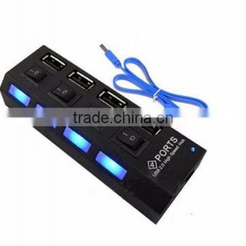 Black Led Ligted Switchable 4 Ports USB Hub 3.0