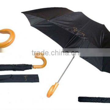 3 fold mini umbrella wooden handle