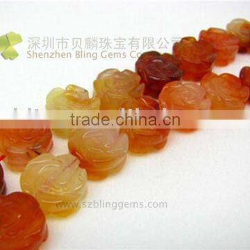 New arrival semi precious stone carnelian rose flower carving beads